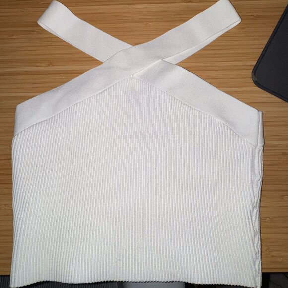 Quince Cropped Halter Ribbed Knit Tank Top - White - Picture 4 of 4